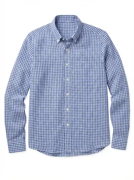 Blau kariertes Leinenhemd