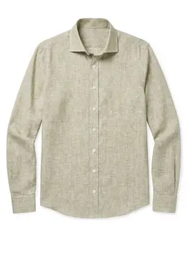 Einfarbige Beige Leinen Hemd